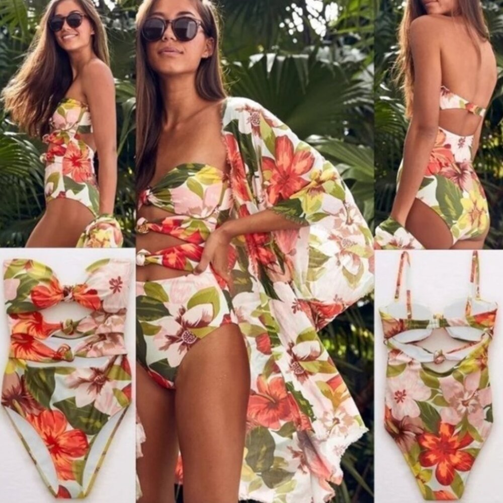 Aerie Floral Tropical Cheeky One Piece Bathing Suit w/ Matching Cover Up